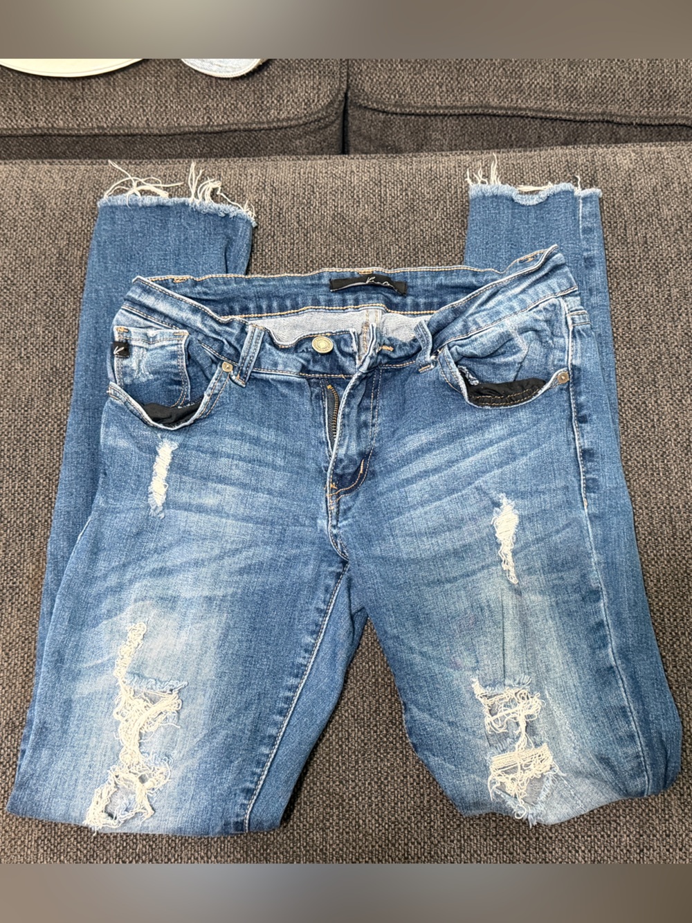 KanCan Women's Distressed Blue Denim Skinny Jeans - Casual Mid Wash - Size 7/27
